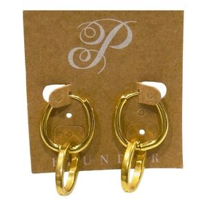 New Plunder Double Hoop Gold Tone Earrings